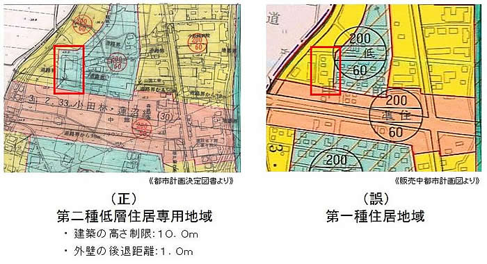 都市計画図　下館地区用途図　1/10,000　の誤りについて